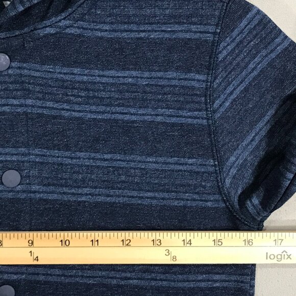 Old Navy Hoodie Shacket Boys Large 10-12 Blue Striped Jacket Snap Button Pockets - Picture 10 of 12
